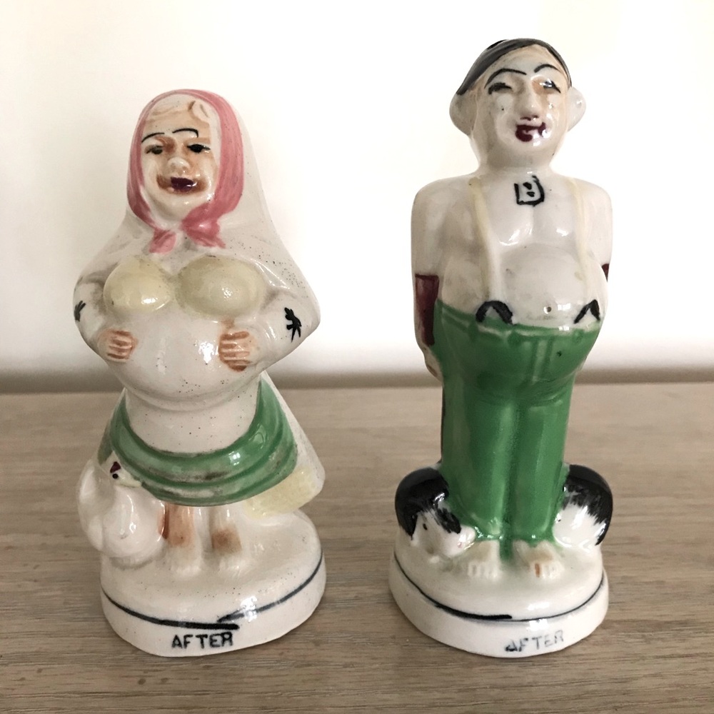 VINTAGE BEFORE/AFTER WEDDING COUPLE SALT/PEPPER